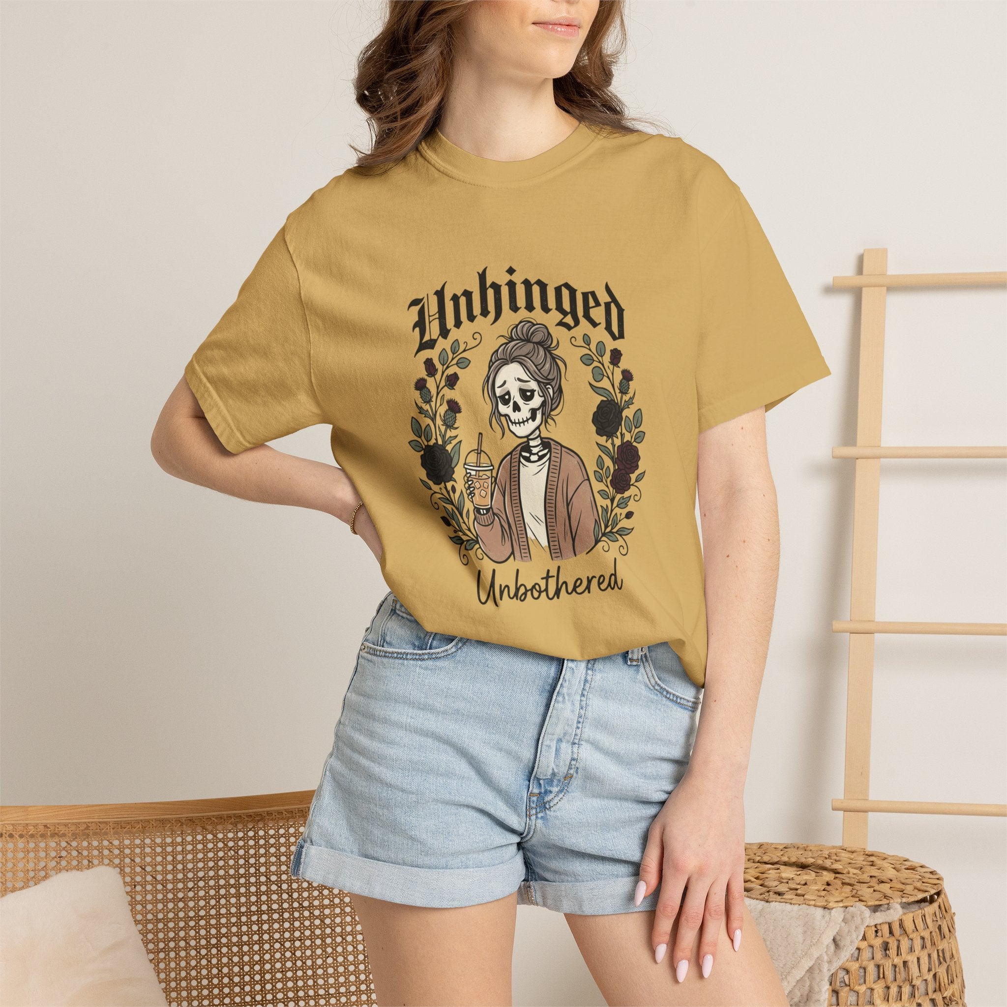 Unhinged Unbothered skeleton girl graphic T-Shirt |