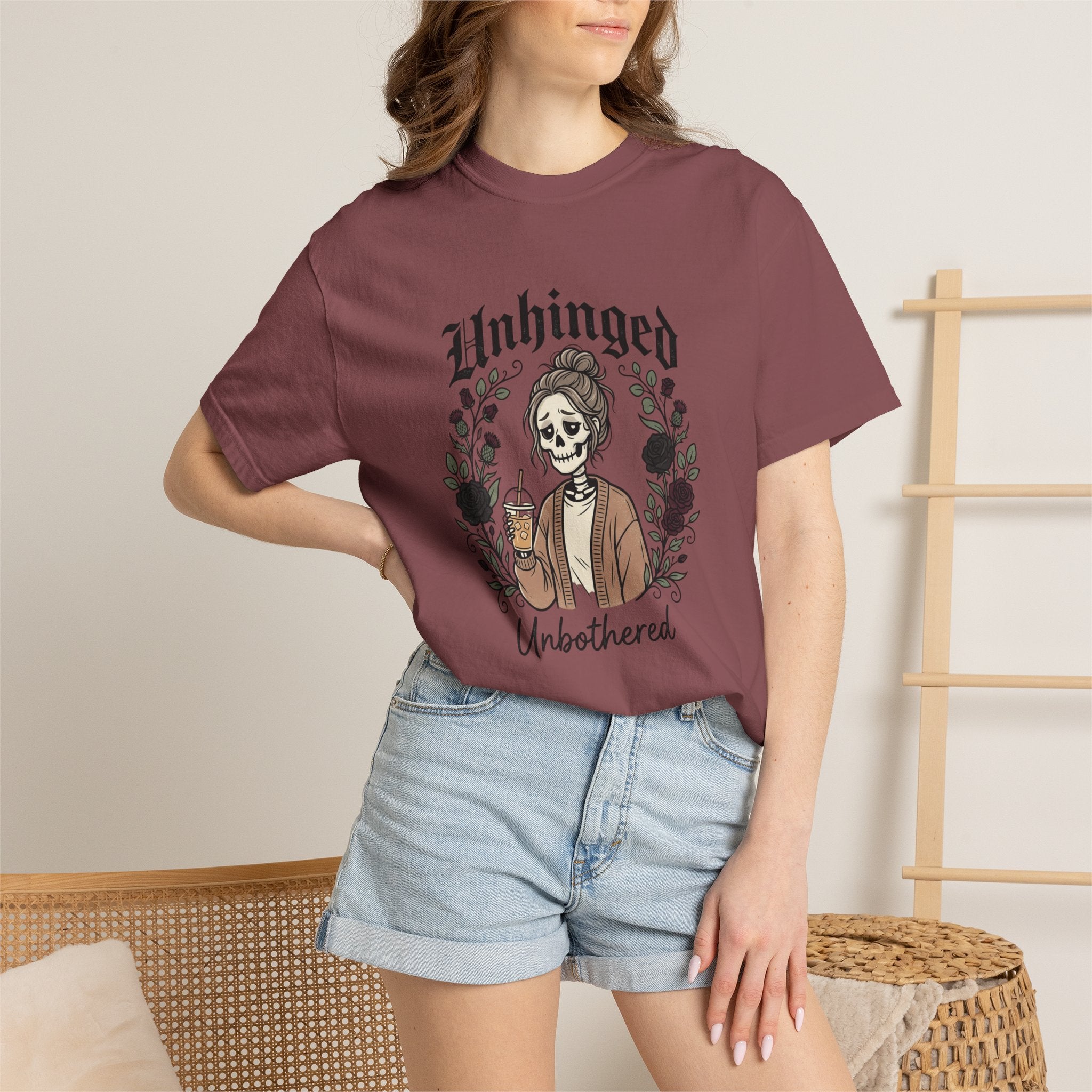 Unhinged Unbothered skeleton girl graphic T-Shirt |