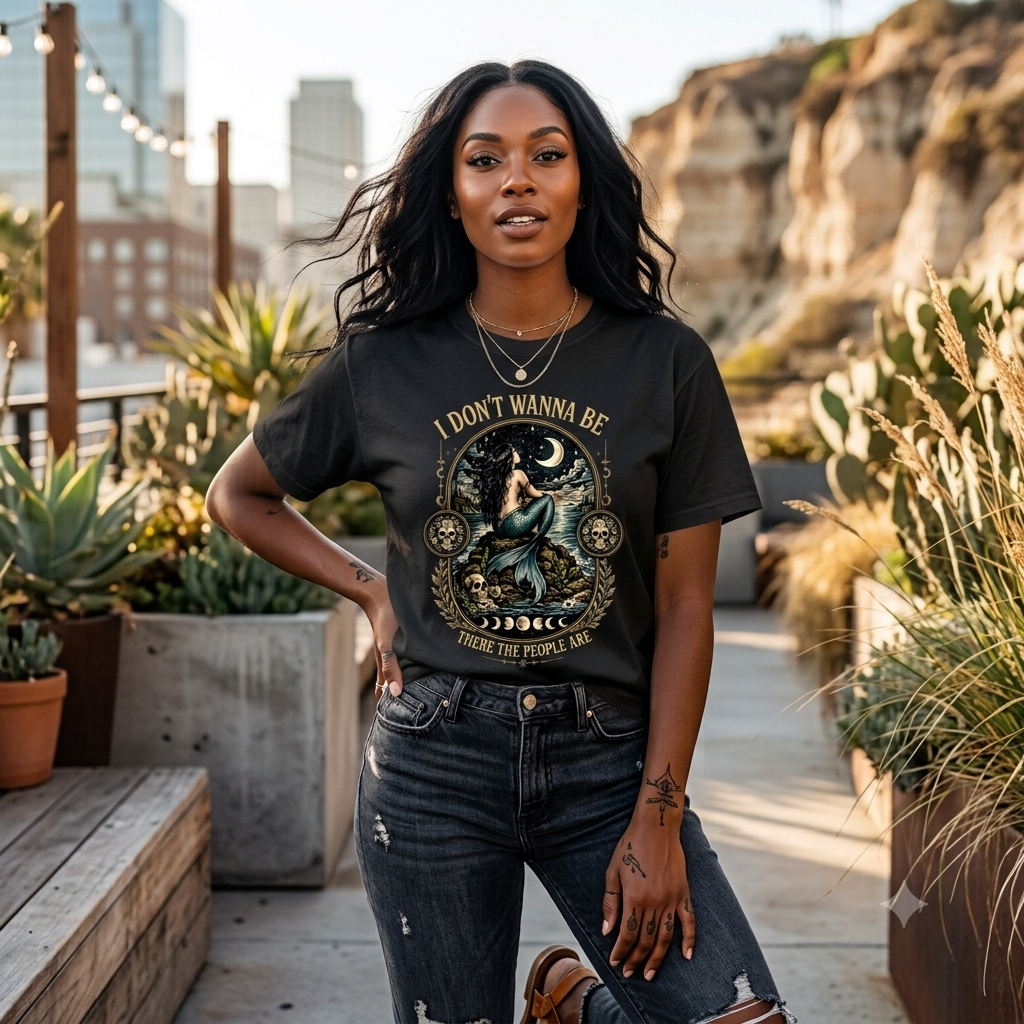 Moon Mermaid Illustration T-shirt | I Don't Wanna Be Where The People Are