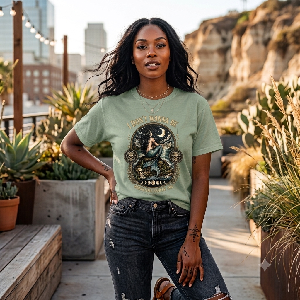 Moon Mermaid Illustration T-shirt | I Don't Wanna Be Where The People Are