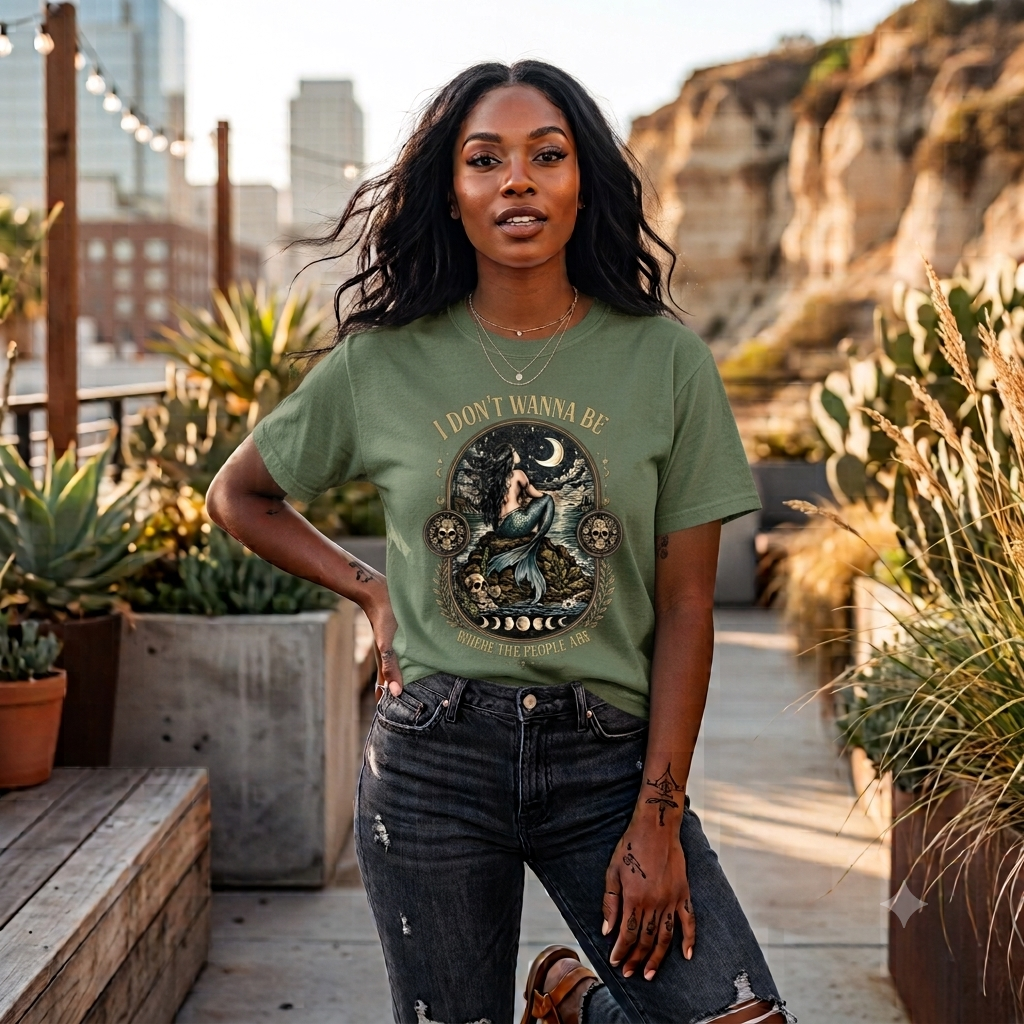 Moon Mermaid Illustration T-shirt | I Don't Wanna Be Where The People Are