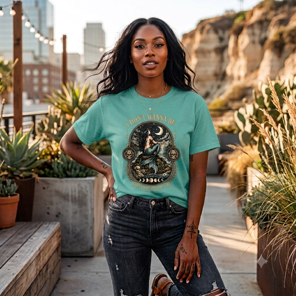 Moon Mermaid Illustration T-shirt | I Don't Wanna Be Where The People Are