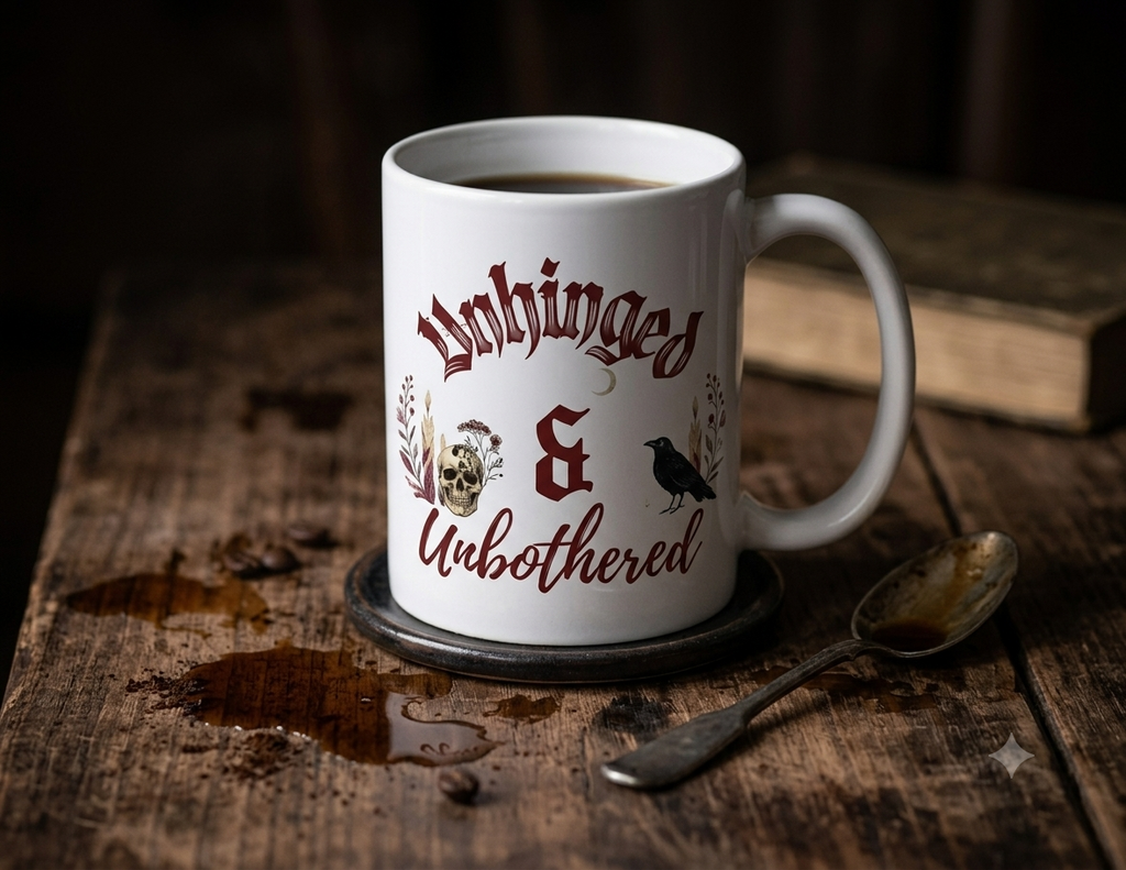 Mischief & Magic Raven Skull Floral Mug | Gothic Witchy Ceramic Mug