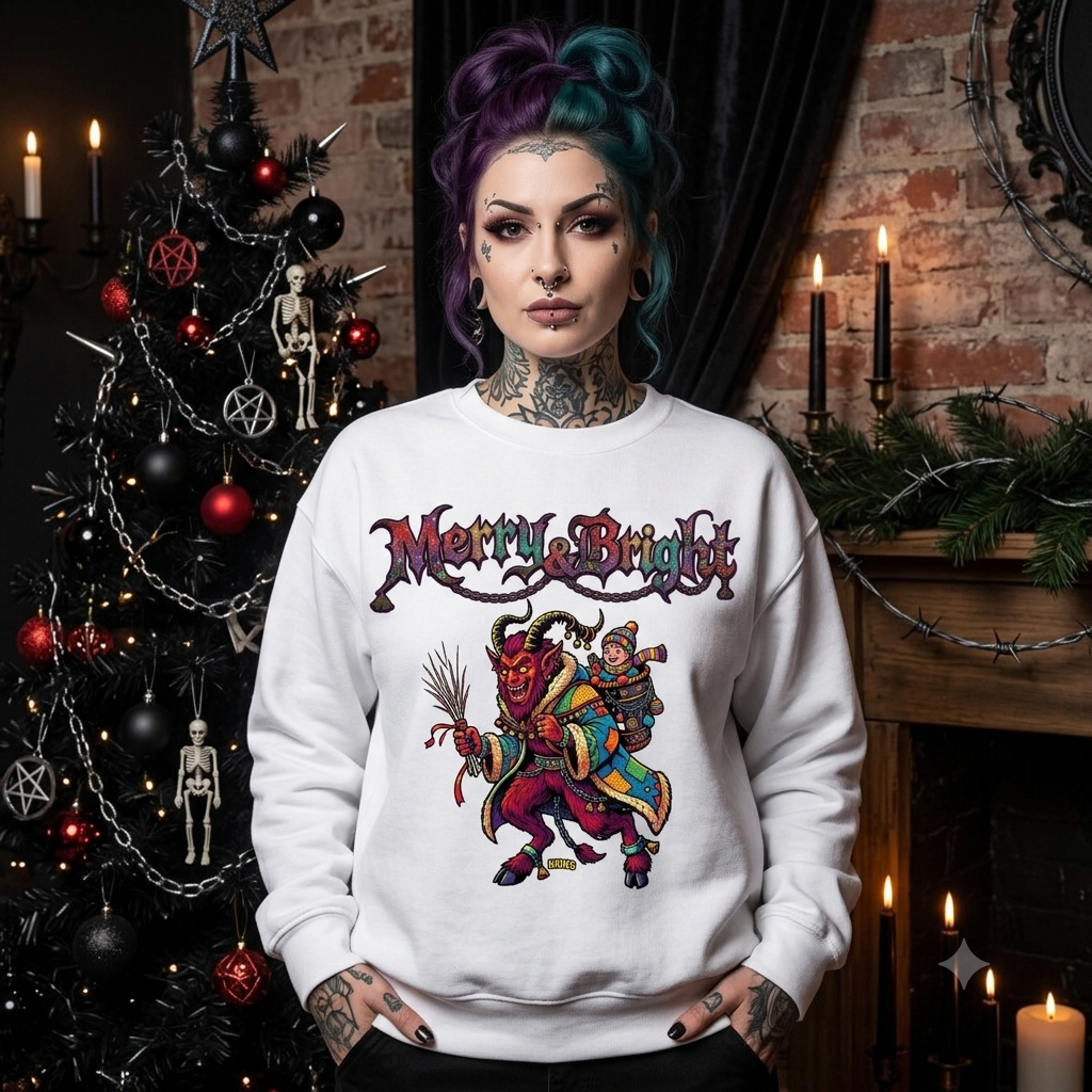 Naughty Krampus Rider sweatshirt | Krampus holiday folklore creature