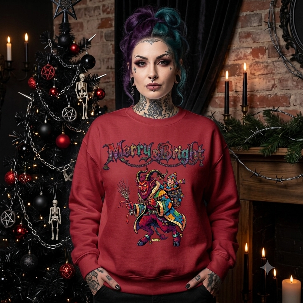 Naughty Krampus Rider sweatshirt | Krampus holiday folklore creature