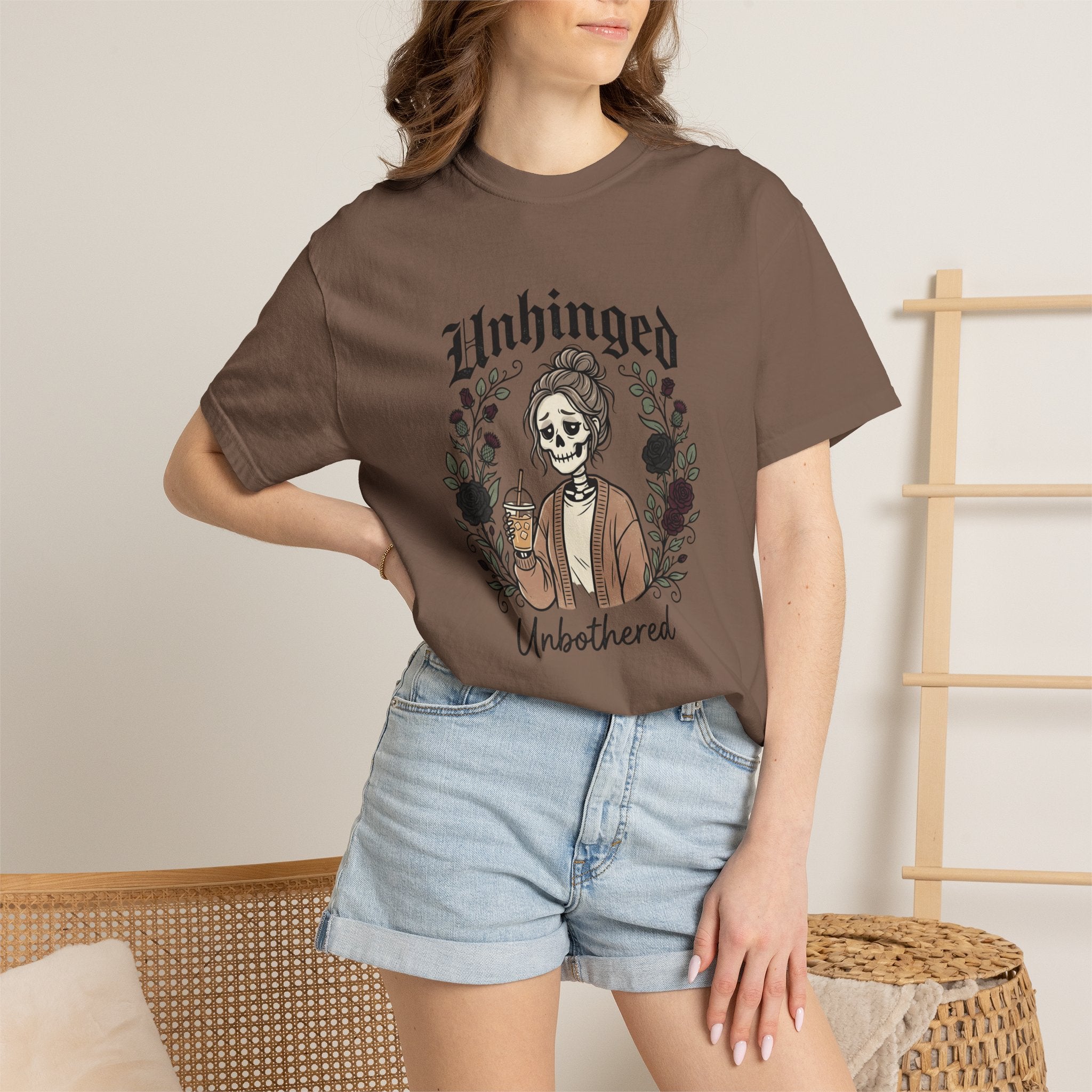 Unhinged Unbothered skeleton girl graphic T-Shirt |