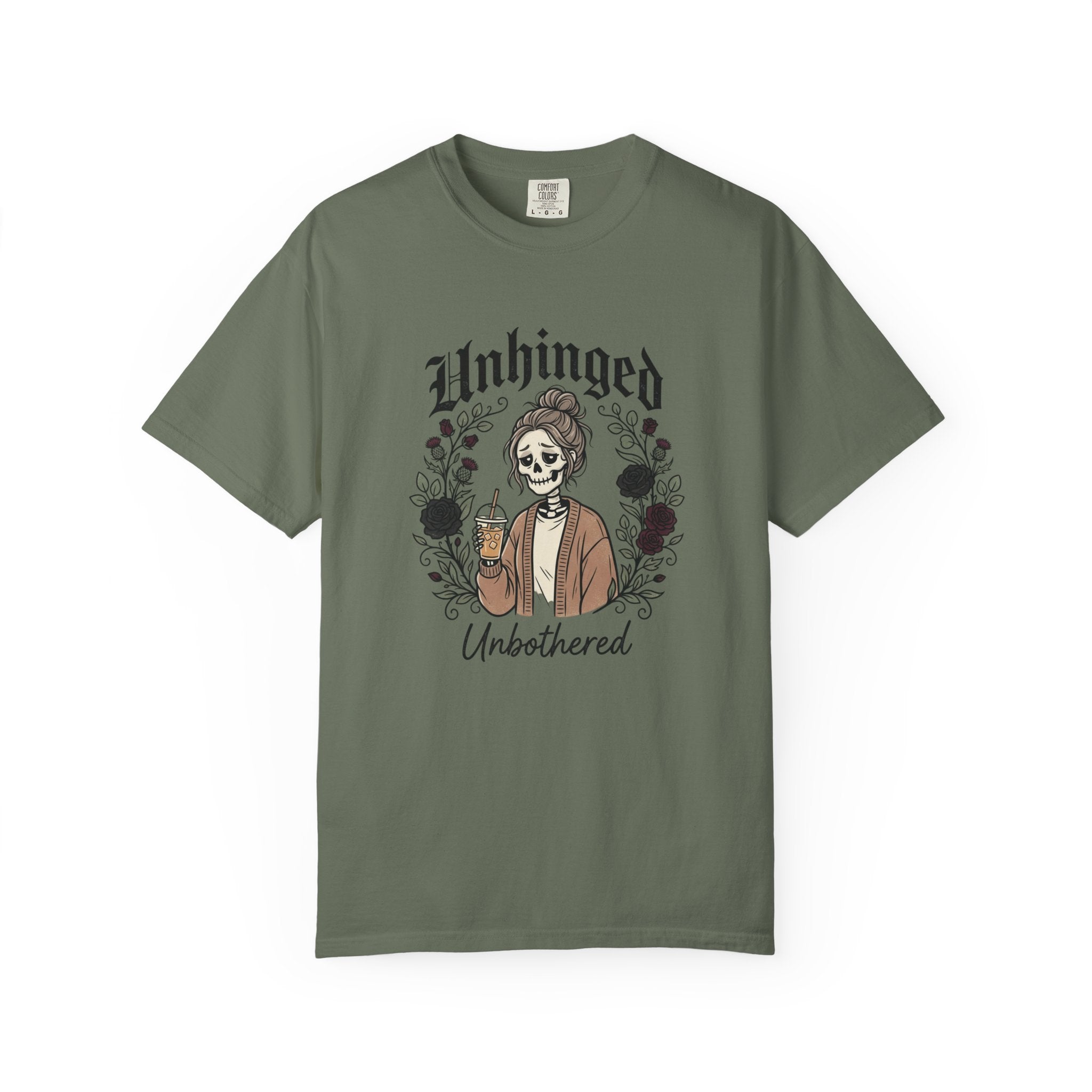 Unhinged Unbothered skeleton girl graphic T-Shirt |