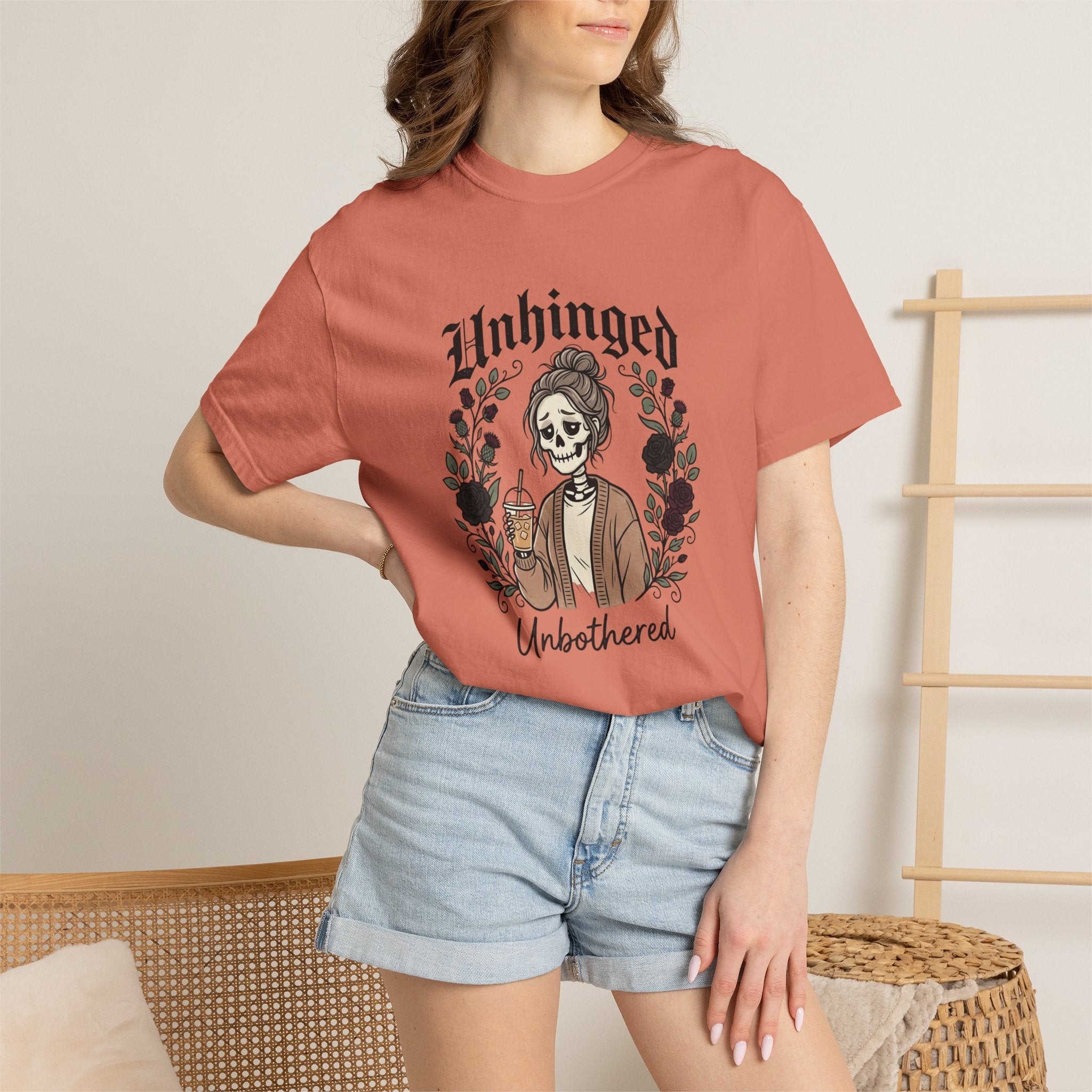 Unhinged Unbothered skeleton girl graphic T-Shirt |